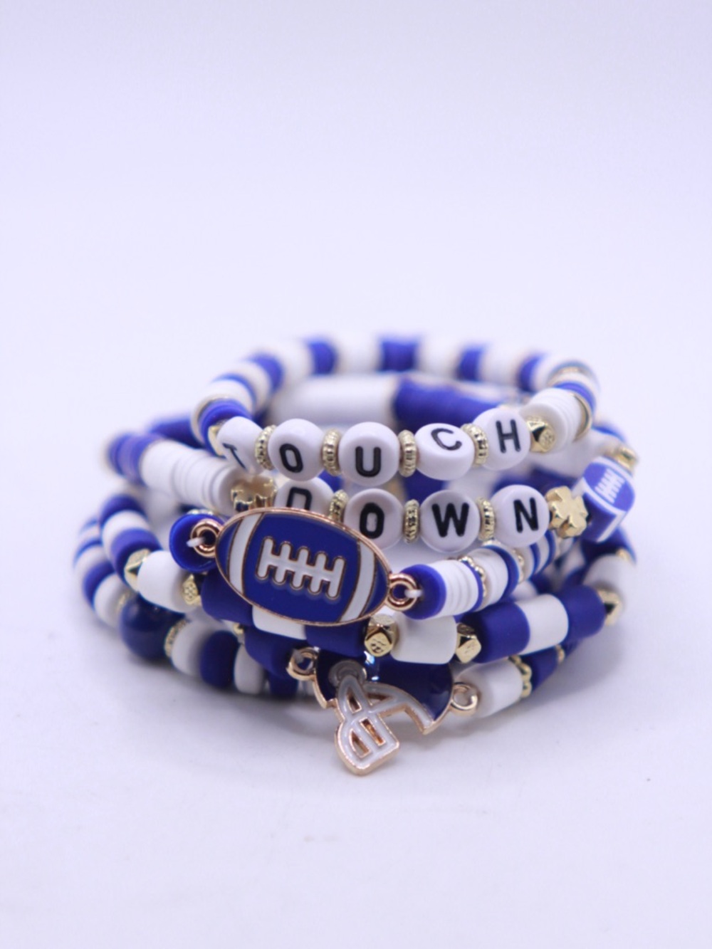 Blue & White Game Day Stacked stretch Beaded Bracelet Set